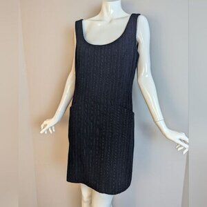 Vintage 90s DKNY Wool Dress Size 6 Pinstripe Scoop Neck Minimalist